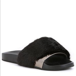Aldo black fur slide